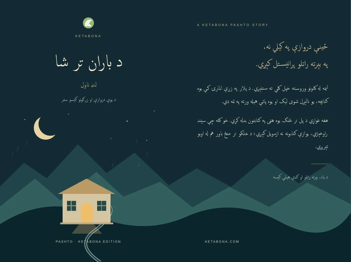 Full-wrap Pashto sample cover, with the front panel on the left