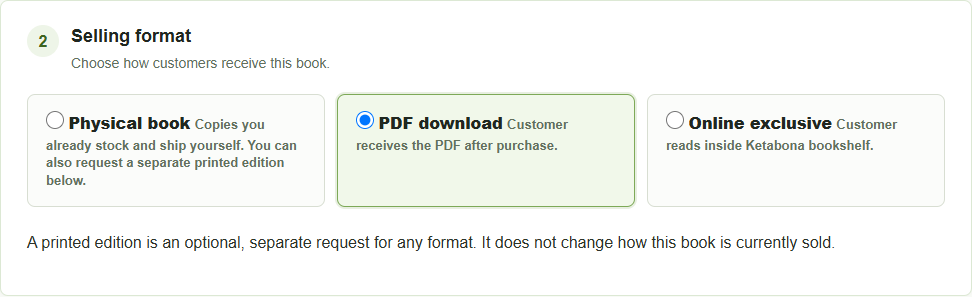 Real selling-format choices in Ketabona’s seller form